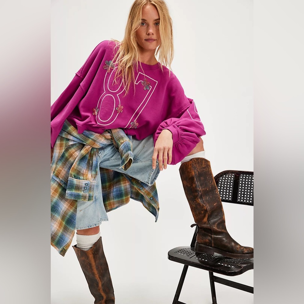 🆕 Free People X Tricia Fix Chain Stitch Crewneck Floral Sweatshirt Large